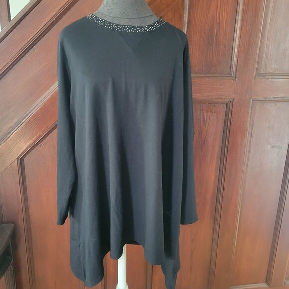 Catherines Black Embellished Neck Tunic Top 1X Size - Picture 1 of 5